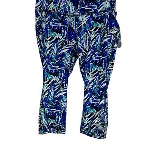 Exertek Leggings Cropped Petite XL Blue White Patterned Stretch NEW
